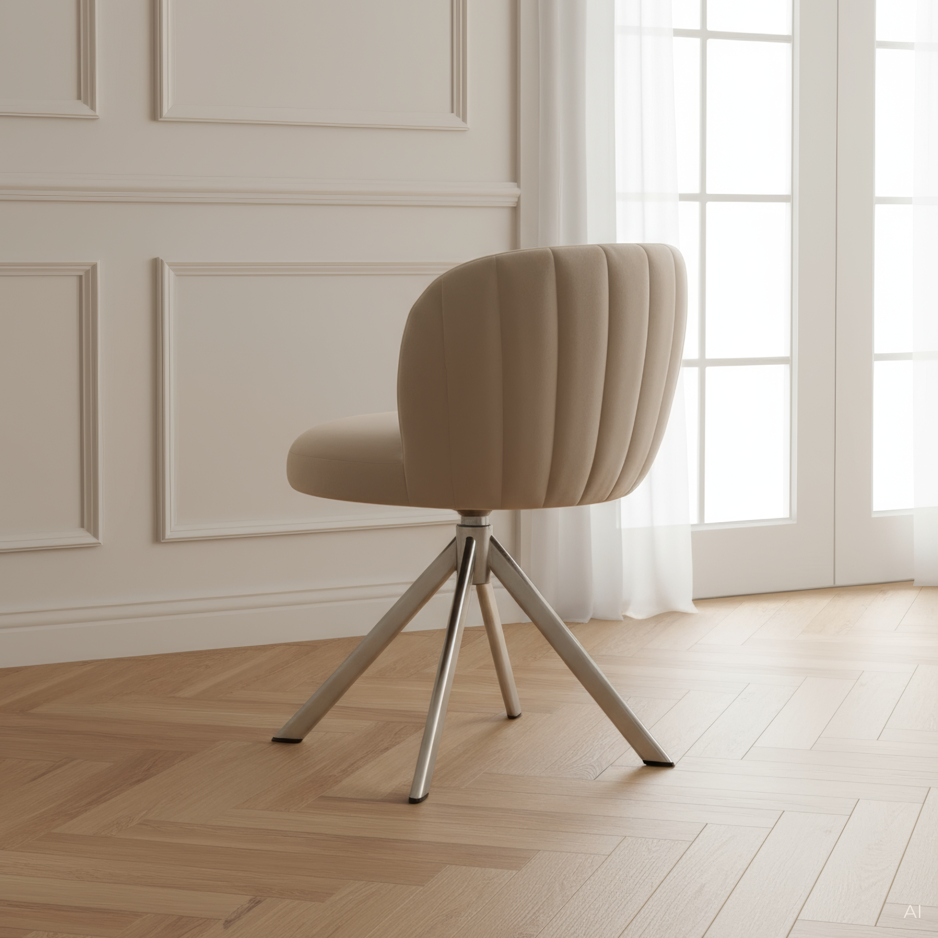 Shelly II spisebordsstol - velour m. drejeben (stainless steel)
